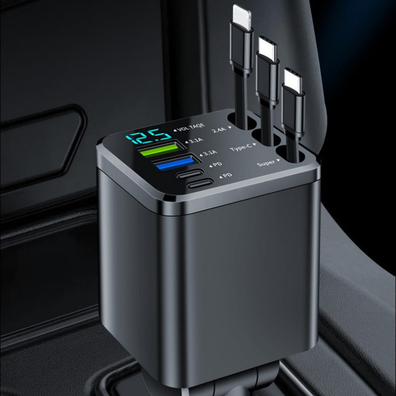 🔥HOT SALE – Retractable Car Charger · 50K+ SOLD! · 7 Ports, 3 Built-In Cables, Voltage Monitor, Overheat Protection, Fits Cars/Trucks/SUVs 🛻✨