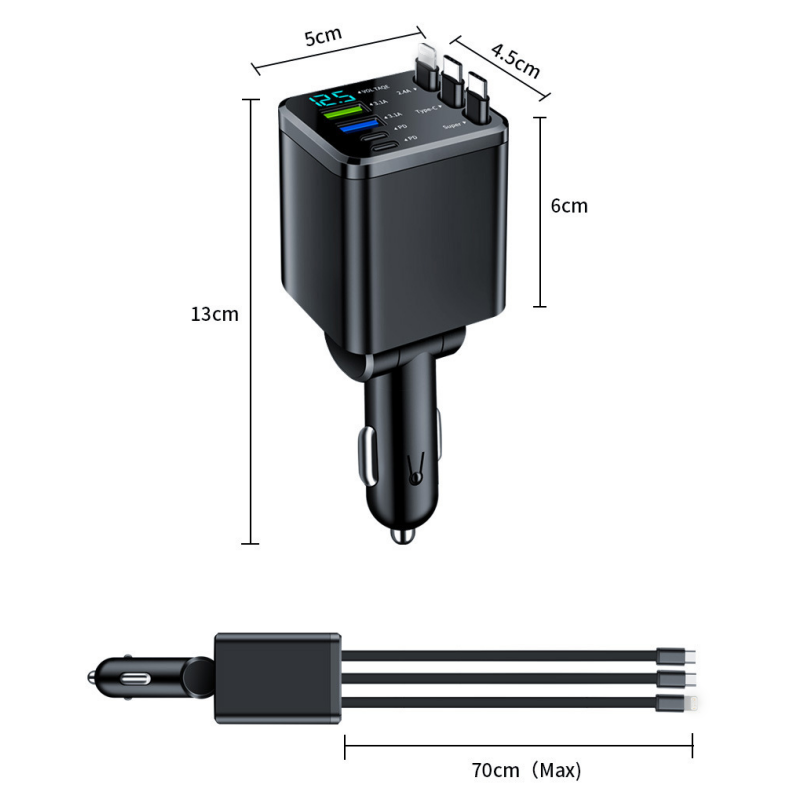 🔥HOT SALE – Retractable Car Charger · 50K+ SOLD! · 7 Ports, 3 Built-In Cables, Voltage Monitor, Overheat Protection, Fits Cars/Trucks/SUVs 🛻✨