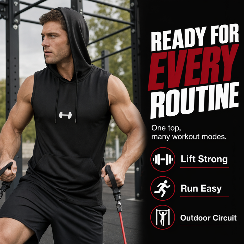 🔥SUMMER SALE 48% OFF – Workout Sleeveless Hoodie · 35K+ SOLD! · Lightweight & Breathable, Adjustable Hood, Front Pocket, Versatile Sport Style 🏀💨