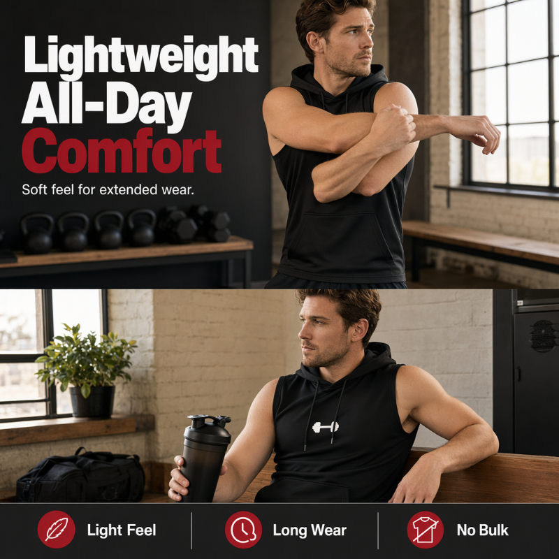 🔥SUMMER SALE 48% OFF – Workout Sleeveless Hoodie · 35K+ SOLD! · Lightweight & Breathable, Adjustable Hood, Front Pocket, Versatile Sport Style 🏀💨