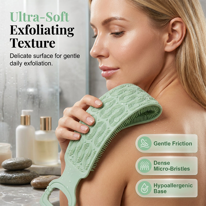 🔥HOT SALE 38% OFF – Silicone Body Scrubber · 50K+ SOLD! · Dual-Sided Exfoliating & Massaging, Split-Handle Control, Ultra-Soft, Ideal for Limited Mobility 🛁