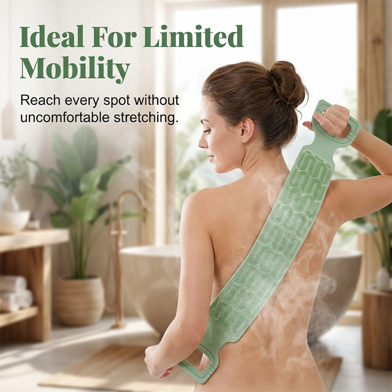 🔥HOT SALE 38% OFF – Silicone Body Scrubber · 50K+ SOLD! · Dual-Sided Exfoliating & Massaging, Split-Handle Control, Ultra-Soft, Ideal for Limited Mobility 🛁