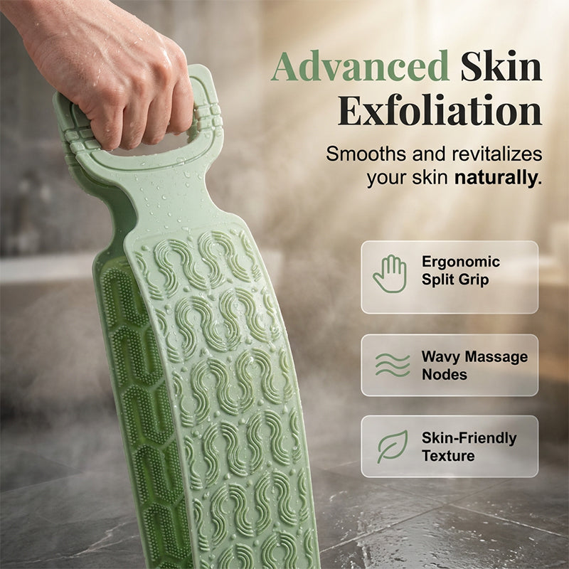 🔥HOT SALE 38% OFF – Silicone Body Scrubber · 50K+ SOLD! · Dual-Sided Exfoliating & Massaging, Split-Handle Control, Ultra-Soft, Ideal for Limited Mobility 🛁