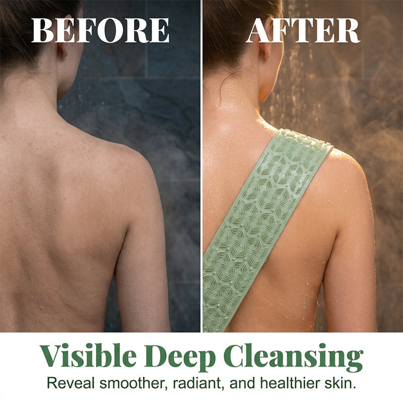 🔥HOT SALE 38% OFF – Silicone Body Scrubber · 50K+ SOLD! · Dual-Sided Exfoliating & Massaging, Split-Handle Control, Ultra-Soft, Ideal for Limited Mobility 🛁