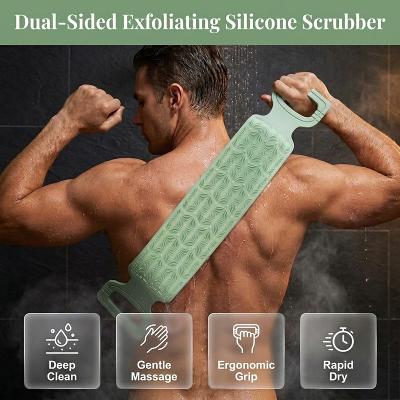 🔥HOT SALE 38% OFF – Silicone Body Scrubber · 50K+ SOLD! · Dual-Sided Exfoliating & Massaging, Split-Handle Control, Ultra-Soft, Ideal for Limited Mobility 🛁