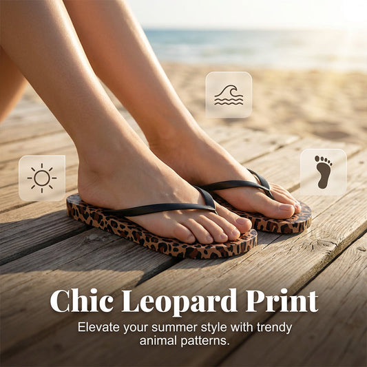 Women's Leopard Print Flip Flops, Soft Thong Sandals, Textured Traction Outsole, Flexible & Durable, Summer Beach Casual Wear