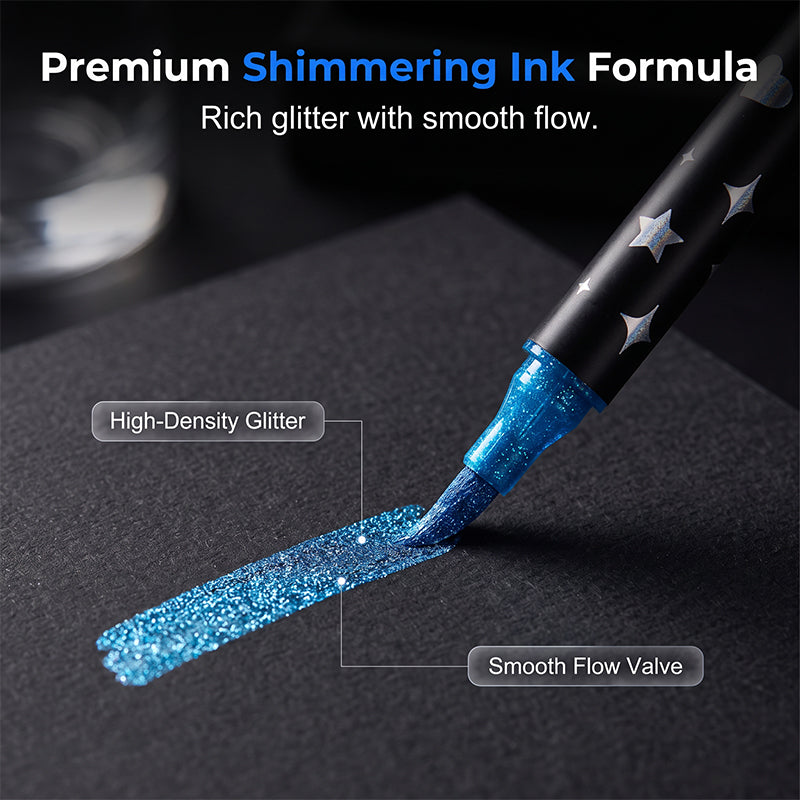 Dual-Tip Glitter Markers Set with Soft Brush