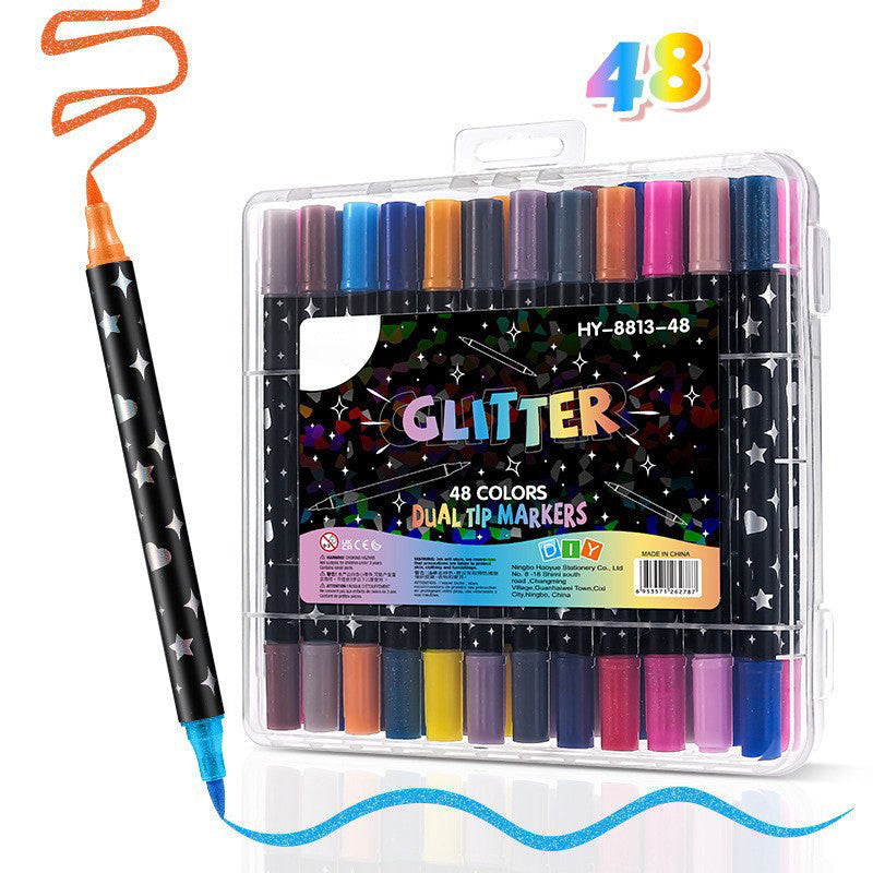 Dual-Tip Glitter Markers Set with Soft Brush