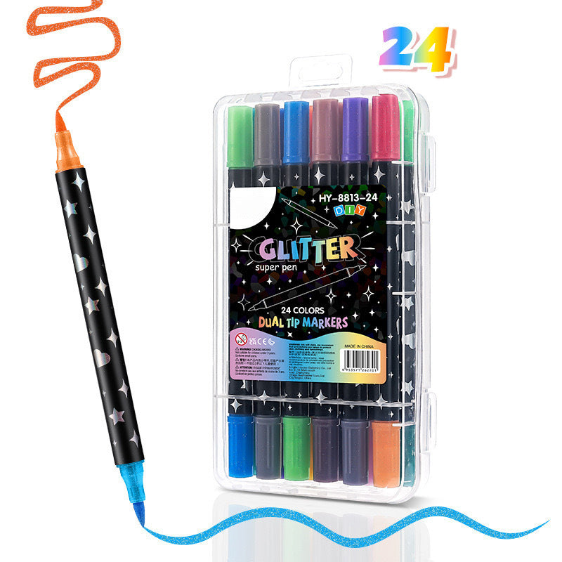 Dual-Tip Glitter Markers Set with Soft Brush