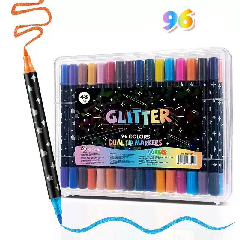 Dual-Tip Glitter Markers Set with Soft Brush