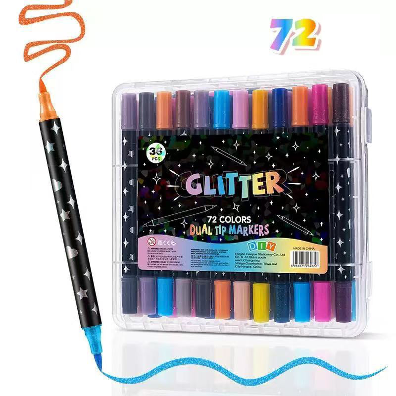Dual-Tip Glitter Markers Set with Soft Brush