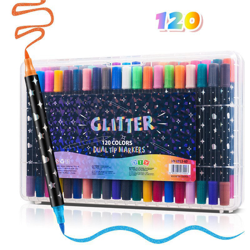 Dual-Tip Glitter Markers Set with Soft Brush