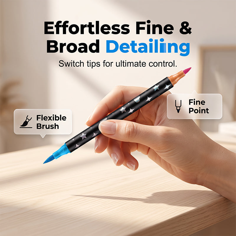 Dual-Tip Glitter Markers Set – 24/48/72/96/120 Colors Shimmering Art Pens with Fine & Brush Tips, Quick-Drying Water-Based Ink