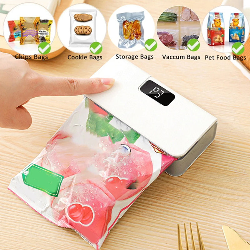 Rechargeable Bag Sealer with Cutter – 6-Level Heat Adjustable USB-C Portable Food Sealer, Built-in Blade for Opening Bags,  Magnetic Storage for Snacks & Kitchen Use