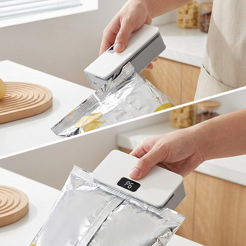 Rechargeable Bag Sealer with Cutter – 6-Level Heat Adjustable USB-C Portable Food Sealer, Built-in Blade for Opening Bags,  Magnetic Storage for Snacks & Kitchen Use