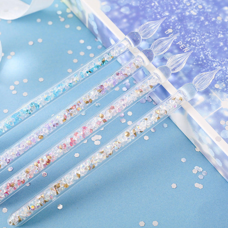Glass Dip Pen Set with 4 Glitter Inks & Pen Rest – Handcrafted Spiral-Tip Calligraphy Pen for Drawing, Journaling & Lettering