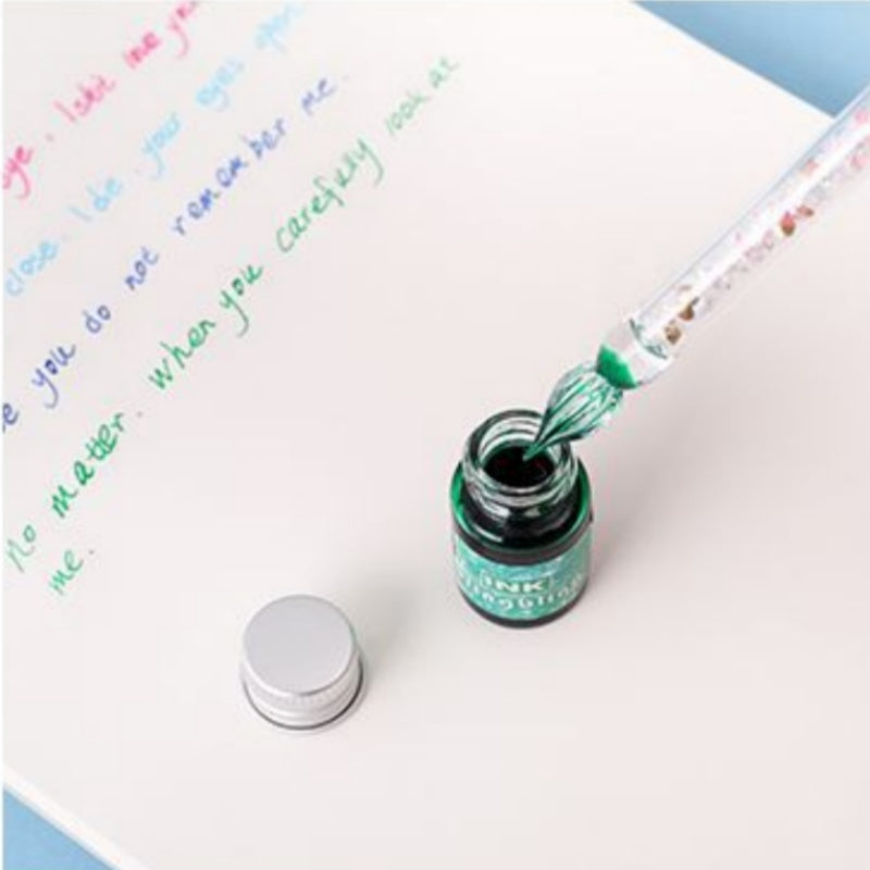 Glass Dip Pen Set with 4 Glitter Inks & Pen Rest – Handcrafted Spiral-Tip Calligraphy Pen for Drawing, Journaling & Lettering