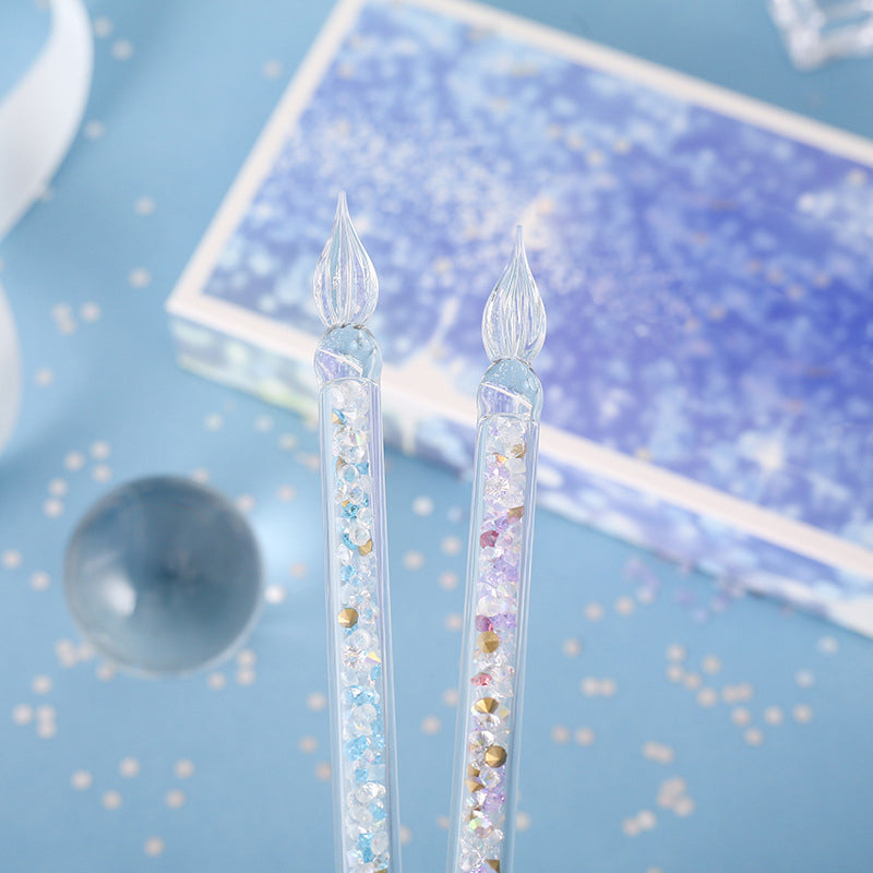 Glass Dip Pen Set with 4 Glitter Inks & Pen Rest – Handcrafted Spiral-Tip Calligraphy Pen for Drawing, Journaling & Lettering