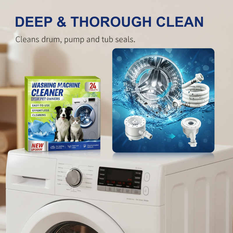 Washing Machine Cleaner Tablets for Pet Owners-Powerful Enzyme Formula Dissolves Pet Hair & Fur, Deep-Cleans Drum & Pipes, Removes Odors & Residue