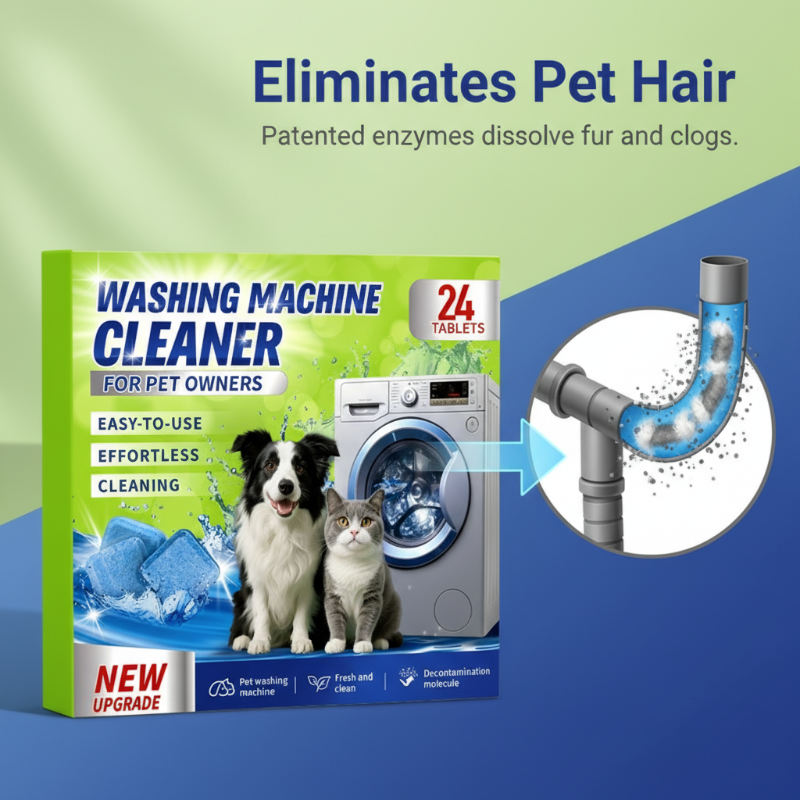 Washing Machine Cleaner Tablets for Pet Owners-Powerful Enzyme Formula Dissolves Pet Hair & Fur, Deep-Cleans Drum & Pipes, Removes Odors & Residue