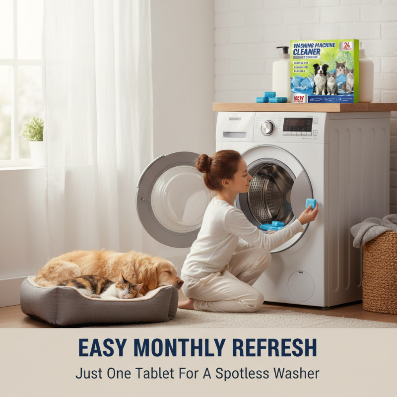 Washing Machine Cleaner Tablets for Pet Owners-Powerful Enzyme Formula Dissolves Pet Hair & Fur, Deep-Cleans Drum & Pipes, Removes Odors & Residue