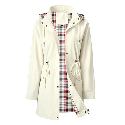 Women‘s Waterproof Trench Coat – Long Hooded Raincoat with Detachable Hood, Adjustable Waist & Multiple Pockets