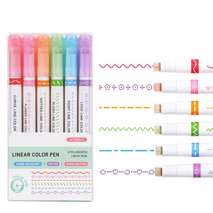 Pattern Roller Pens – Creative Curve Pens for Journaling & DIY Decor, Smooth Floral & Wave Borders, 6-Pack Student Art Supplies