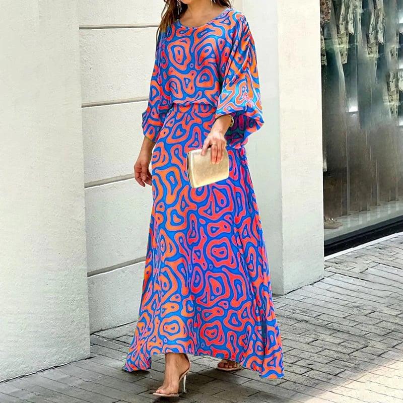 Swirl Slit Sleeve Maxi Dress Set - dressowy