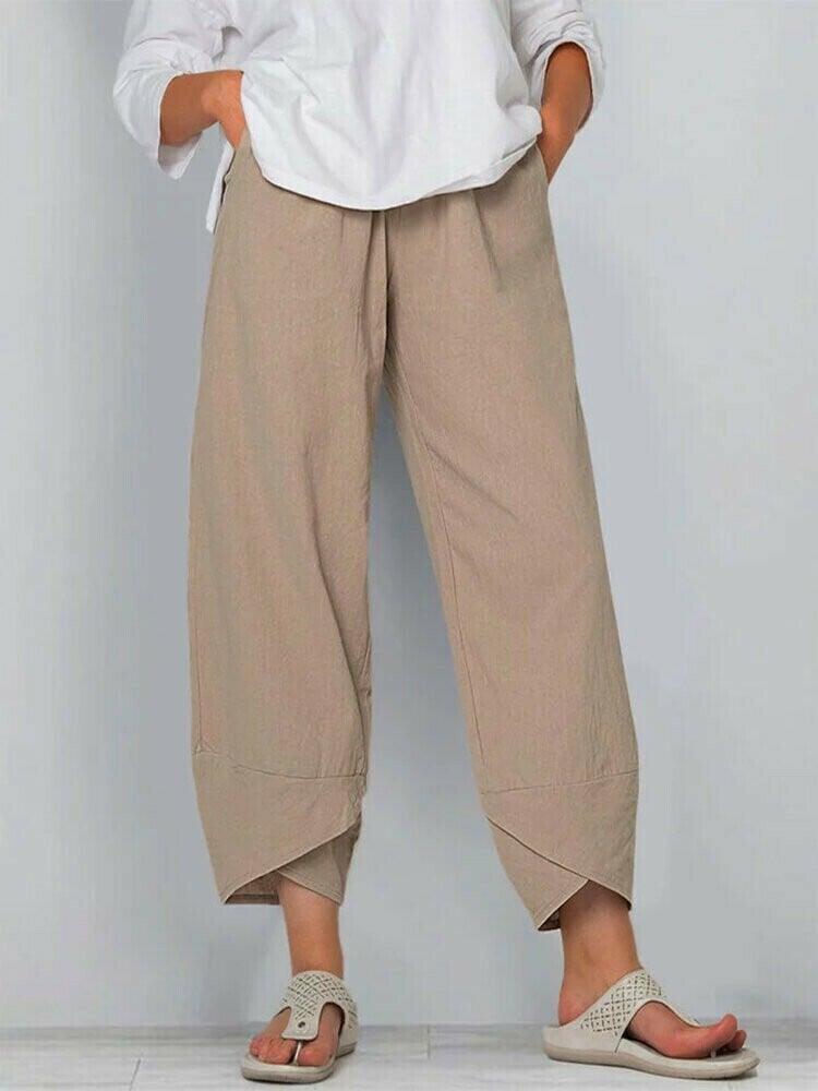 Vintage Asymmetrical Elastic Waist Pockets Pants - dressowy
