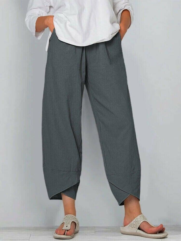 Vintage Asymmetrical Elastic Waist Pockets Pants - dressowy
