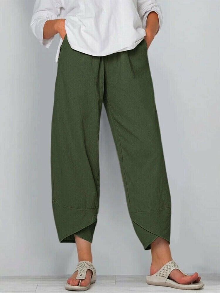 Vintage Asymmetrical Elastic Waist Pockets Pants - dressowy