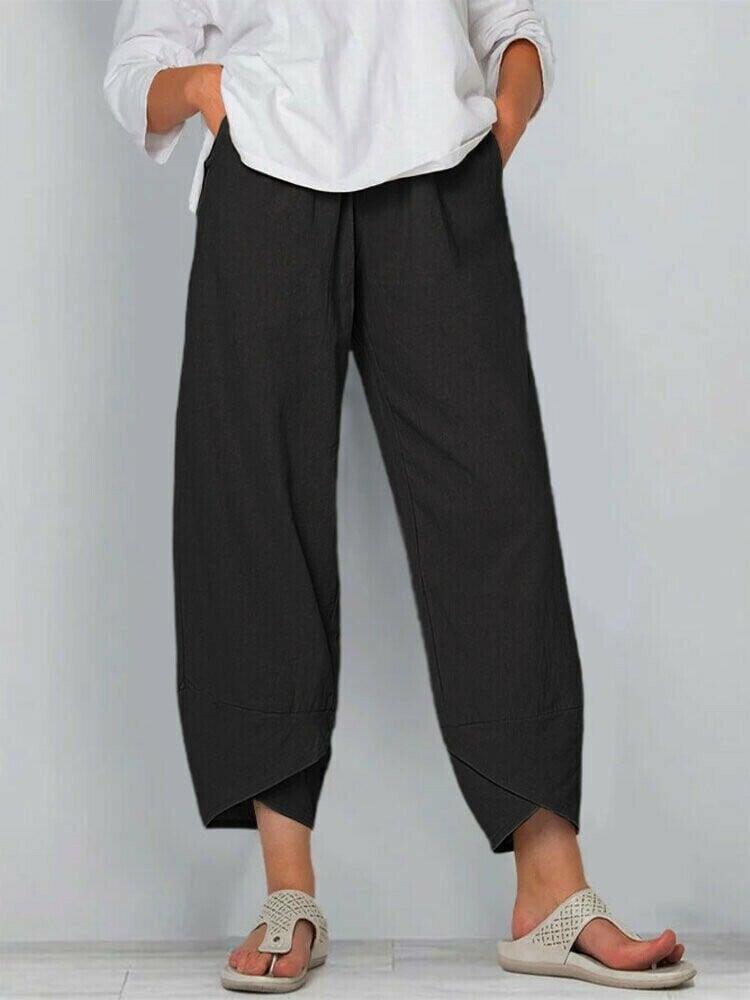 Vintage Asymmetrical Elastic Waist Pockets Pants - dressowy