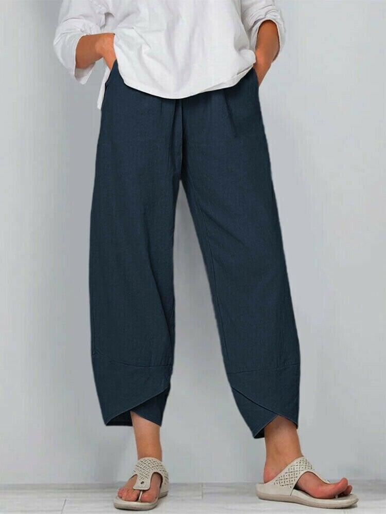 Vintage Asymmetrical Elastic Waist Pockets Pants - dressowy